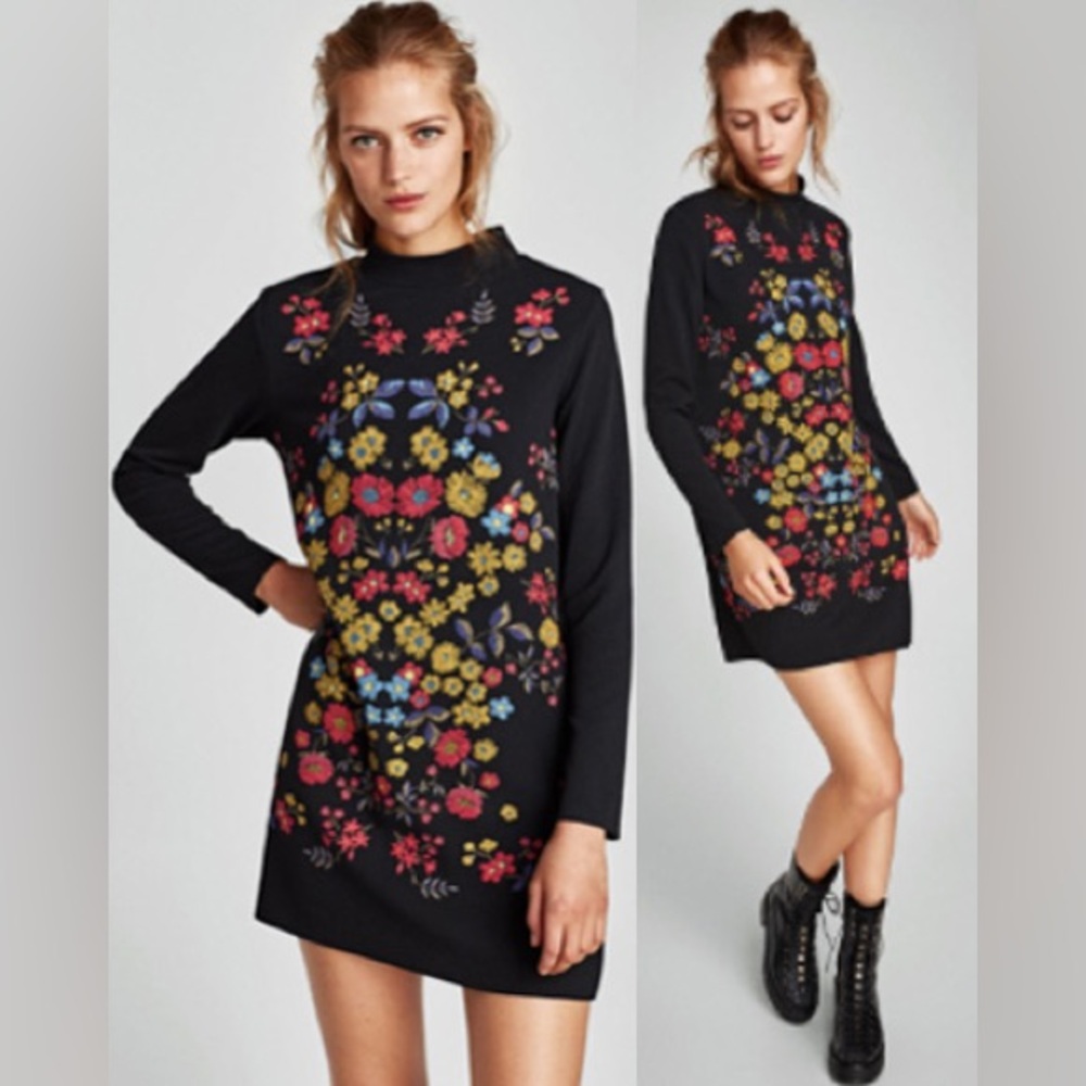 Zara Long Sleeve Floral Print Mini Dress